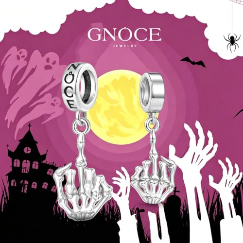Image of GNOCE Skull Charm Bead Silver Pendant Dangle Charms fit Bracelet /Necklace Jewelry Gift for Women Men