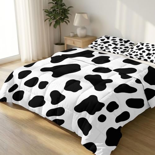 Edredón nórdico reversible animal, 220 x 240 cm, blanco y negro con diseño de vaca, edredón suave transpirable, blanco ligero y transpirable, funda de edredón lavable