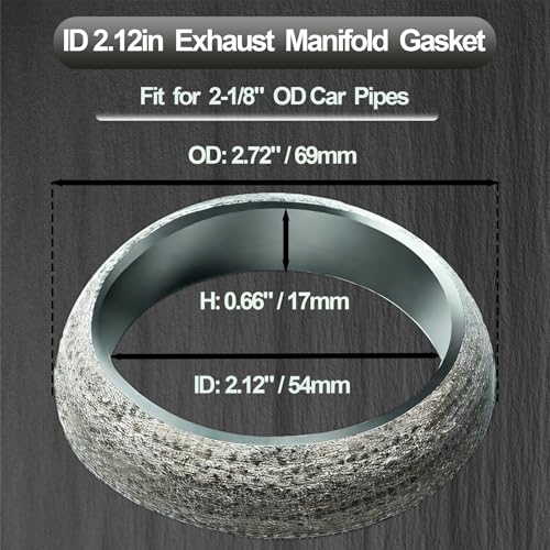 Image of ID 2.12In /54mm Car Exhaust Manifold Gasket, 2Pcs Automotive Exhaust Flange Gasket, Graphite Muffler Connector Replacement for Most 2-1 /8 inch OD Car Pipe