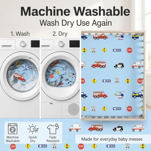 Image of Everyday Kids 2 Pack Fitted Boys Crib Sheet, 100% Soft Breathable Microfiber Baby Sheet, Fits Standard Size Crib Mattress 28in x 52in, Nursery Sheet - Rescue /Blue