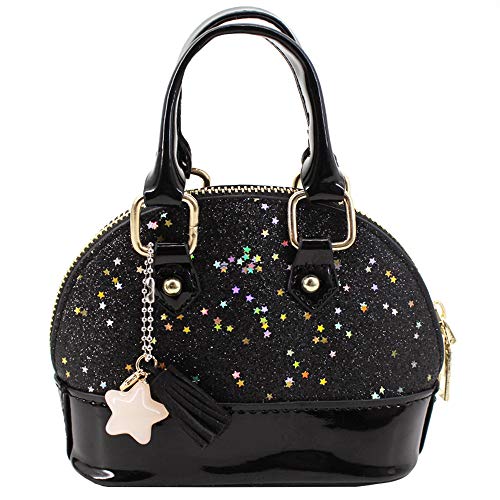 Aisa Bolsa feminina em formato de concha mini domo bolsa de moedas bolsa de ombro transversal com alça superior, Preto