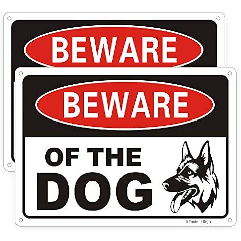 Uflashmi Beware of Dog Sign for Fence Yard, Dog Warning Sign, Aluminum Metal, 2 Pack, 7x10 inch Cover