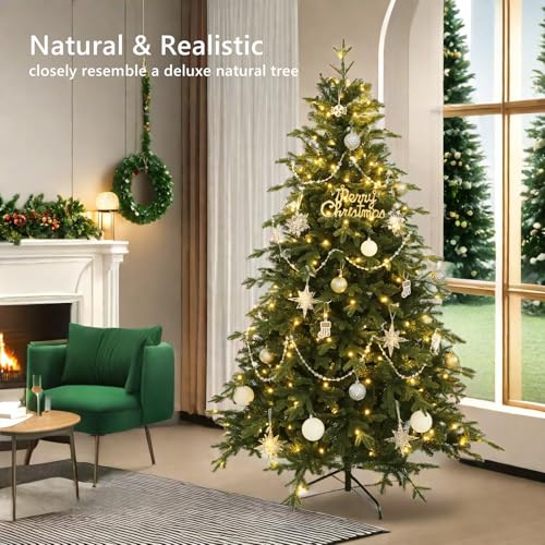 Himimi 6 Ft Pre Lit Artificial Christmas Tree With Lights, Fraser Fir Realistic Pe Pvc Branch Tips thumb #1