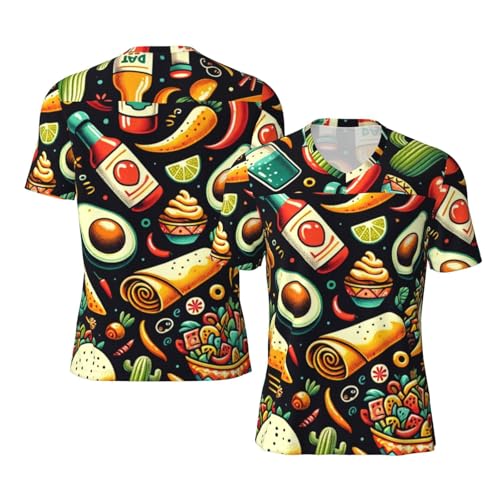 Stylish Athletic Sports Jersey Mexican-Tacos-Cactus-Pepper Men's Rugby Jersey Medium