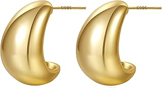 Chunky Gold Hoop Earrings Small Gold Hoop Earrings for Women 14K Gold Plated Hypoallergenic Thick Gold Hoop Earrings for Women Veneta Drop Earrings