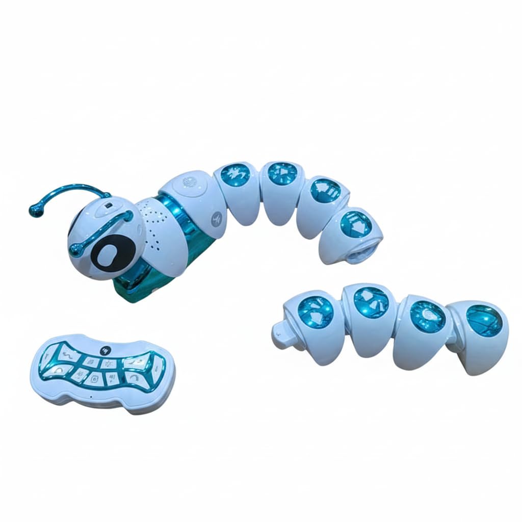 Ruzarth Smart Crawling Caterpillar Robot Toy for Kids | Programmable Fingerprint-Sensing RC Insect with Lights, Music & Swing Walking | STEM Learning Toy for Boys & Girls (Rechargeable) (Blue)