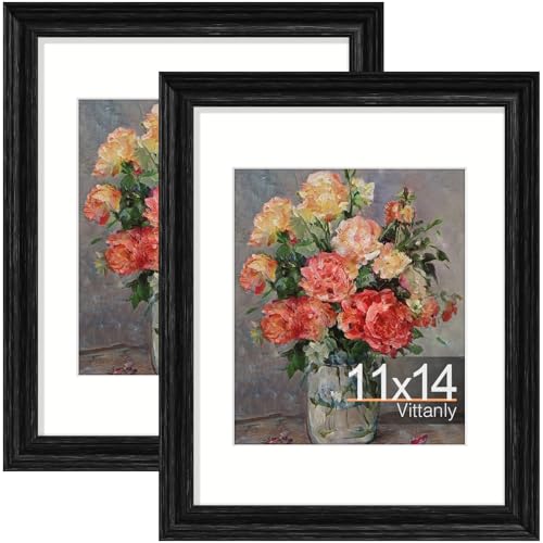 Vittanly 11x14 Picture Frames, Vintage Photo Frames, Distressed Black, 2-Pk