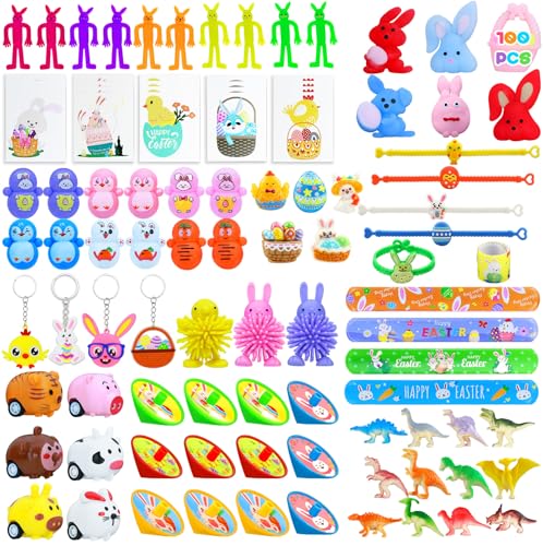 Dokeawo Easter Egg Fillers 100Pcs - Easter Basket Stuffers Essentials for Teens Kids, Small Toys for Kids Party Favors & Egg Hunt, Classroom Treasure Box Prizes, Birthday Goodie Bags Rewards & Gifts