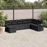 Résistance aux UV SKM Salon de Jardin 8 pcs avec Coussins Noir résine tressée,Meubles,Mobilier de Jardin,Salons de Jardin,Noir,62.6KG,3220554