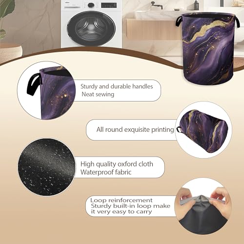 Image of Purple Gold Marble Laundry Hamper,Modern Abstract Collapsible Laundry Baskets,Waterproof Oxford Cloth Laundry Room Organization for Bedroom,Bathroom,Nursery,16x20 Inch