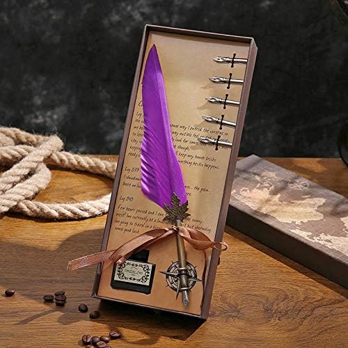 万年筆 素晴らしい 万年筆セットライティングオフィス実践羽ペンのギフトボックスセット5ニブヴィンテージクイルペンクリエイティブビジネス誕生日ギフト Color パープル Size フリー