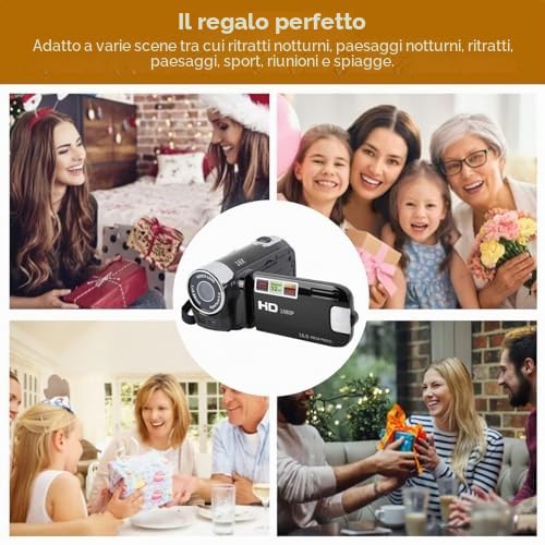 Videocamera per Videocamera Full HD 1080P, Zoom Digitale 16X da 16 MP, Schermo Ruotabile TFT da 2,7 Pollici, con Luce di Riempimento e Porta USB (Nero)