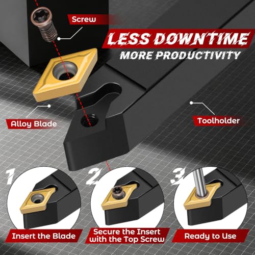 Image of Indexable Lathe Turning Tool 21Pcs Kit 3 /8'' 10mm Shank 7Pcs Metal Lathe Tools Holder Set with 14Pcs Turning Inserts for Turning Grooving Threading Boring Carbide Inserts Carbide Turning Tool