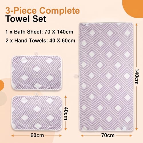 Image of Story@Home K-Cloud Luxury Bath Towel Set for Gifting, Microfiber Towels, 500 GSM, Ultra Soft, Quick Dry, 3X More Absorbent Than Cotton Towels, 1 Bath Towel & 2 Hand Towels, Gift Box, Set of 3-Purple