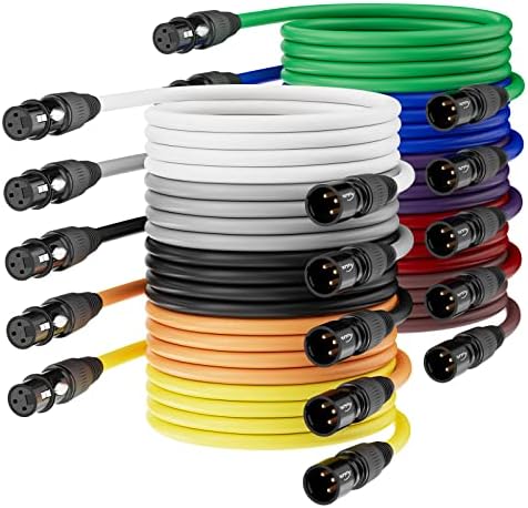 AuxLink XLR Cables, Microphone Cable 6ft 10 Pack, XLR Male to Female Gold-Plated 3-Pins 10 Color Cable, XLR Speaker Cable for Microphone, Mixer, Recording Studio- 6 Feet, 10 Pack