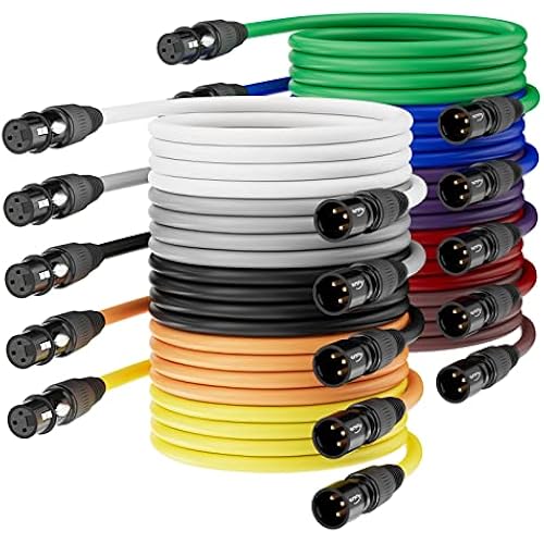 25ft XLR Cables - 10 Pack Microphone Cables, Gold-Plated Female to Male, 3-Pin, 10 Colors - Mixer, Recording Studio