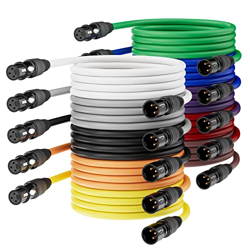 Image of XLR Cables, Microphone Cable 3ft 10 Pack, XLR Male to Female Gold-Plated 3-Pins 10 Color Cable, XLR Speaker Cable for Microphone, Mixer, Recording Studio- 3 Feet, 10 Pack