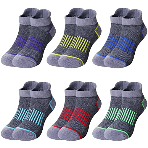 Eyean Boys Athletic Half Cushioned Ankle Socks Kids Cotton Sport Low Cut Socks 6 Pairs