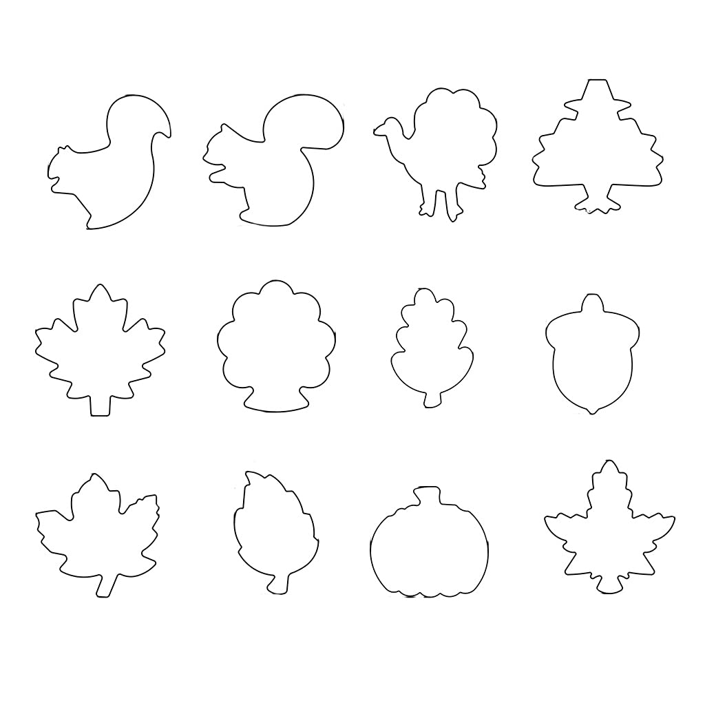 Kalttoy 3D Cartoon Fondant Cake Mold Biscuit Easter Theme Shape of Turkey Squirrel Pumpkin Pine Cone Food-Grade Stainless Steel Cookie Set