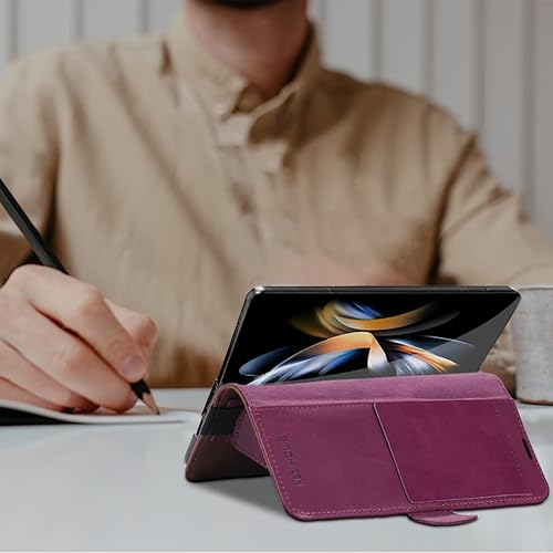 Miniatura 5 de KEZiHOME Funda de piel auténtica para Samsung Galaxy Z Fold 4, con bloqueo RFID, con tarjetero y función atril, magnética, compatible con Samsung Z