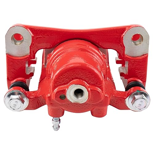Image of TRQ Rear Brake Caliper Set Painted Red Brackets Compatible with 2011-2022 Infiniti G25 G37 M35h M37 M56 Q40 Q50 Q60 Q70 Q70L QX60 JX35 2009-2023 Nissan 370Z Murano Pathfinder Quest