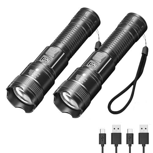 20000LM Super Bright LED Flashlight | USB-C Rechargeable & Waterproof (IPX7) | Adjustable Zoom & 5 Modes | Power Bank with Battery Display | for...