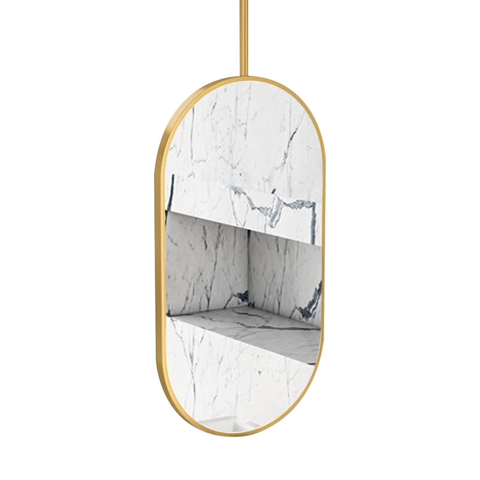 Owalne lustro z wiszącym prętem Nordic Lustro montowane na suficie do łazienki Toaleta Makijaż Golenie Salon Sypialnia Dom Konfigurowalne lustro wiszące z metalowym wysięgnikiem (rozmiar: 50