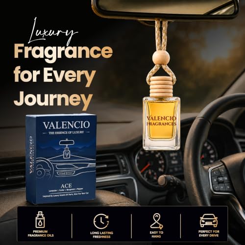 Image of Valencio Luxury Car Perfume Ace - Cedar & Lavender Hanging Diffuser | Fragrance Inspired by Body Perfumes | Natural Essential Oils | Long-Lasting Fragrance Up to 45 Days | Gas-Free & CFC-Free