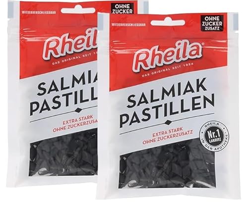 Rheila Salmiak Pastillen von Dr. C. Soldan – Zuckerfrei – Doppelpack 2 x 90 g – Starkes Lakritz Aroma – Mit Naschwerk® Sticker