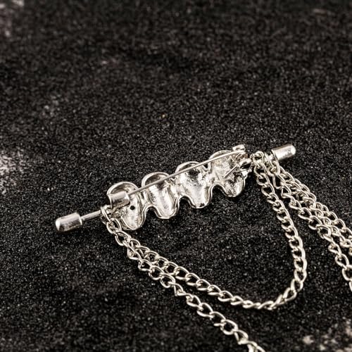 Retro Skull Suit Pin with Double Hanging Chains Brooch Collar Lapel Pin for Men Shirt Suit Tuxedo Tie Punk Coat Stud Badge Brooch Tassel Suit Accessories Jewelry Pin Clips4