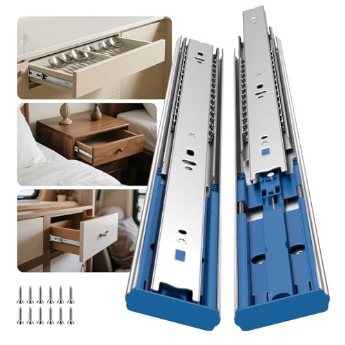 goldenwarm Soft Close Heavy Duty Drawer Slides 22 Inch 10 Pairs 100lb Load Capacity Ball Bearing Drawer Glides 3-Section Full Extension Side Mount Rails for Kitchen Office Workshop Cabinet