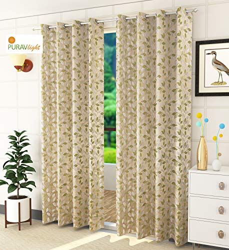 Image of Purav Light Jacquard Curtains Set of 3 Piece 5 Feet Long for Window & Living /Bedroom, Room Darkening Jute Polyester Weaved Parda, 3PC (Window - 5 Feet,Green)