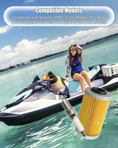 Image of Motorboat Maintenance Kit Compatible With Sea Doo PWC 4-Tec Models 2002 & Up, with Oil Filter O-Ring Spark Plugs