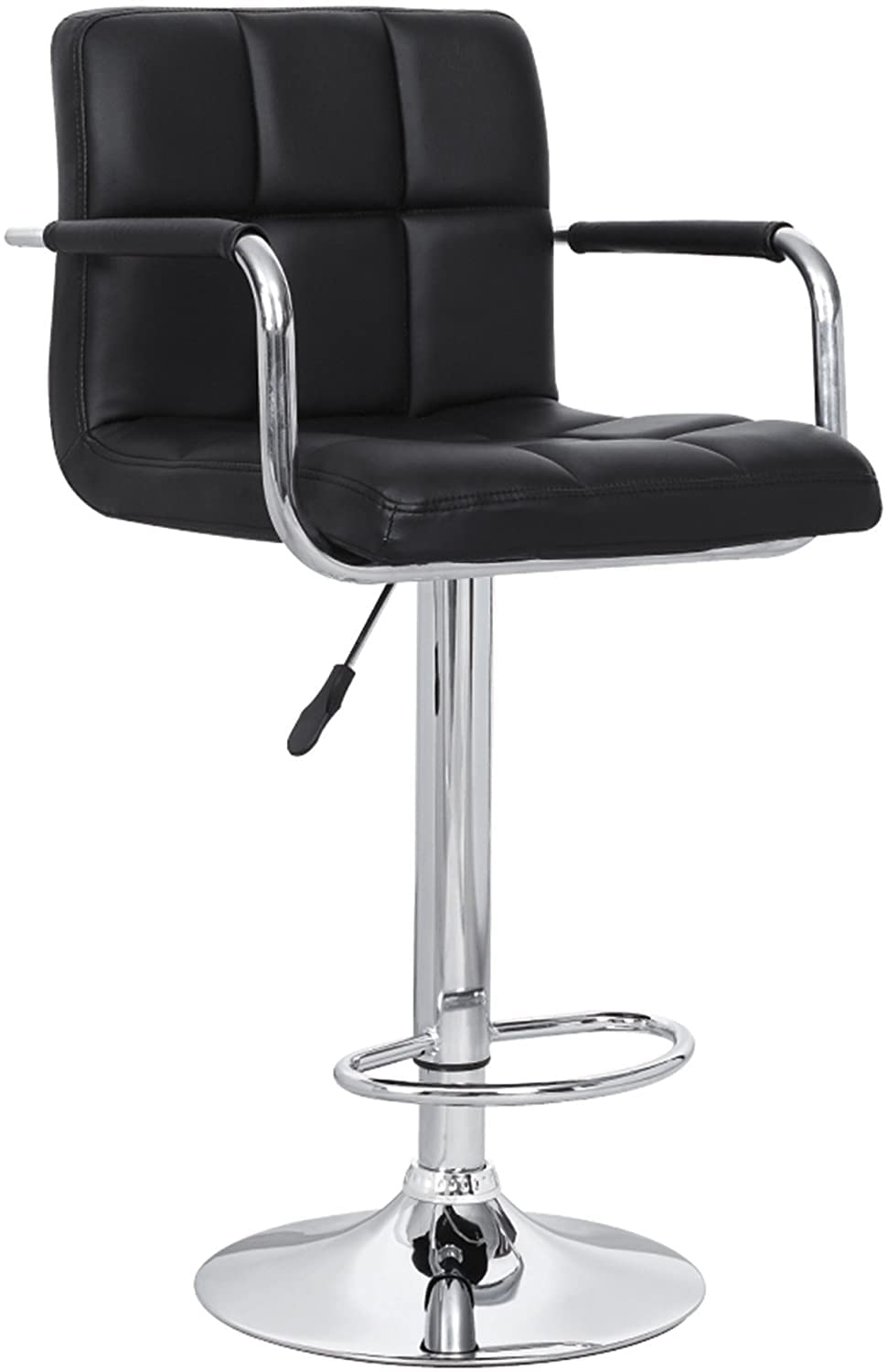 AC PacificContemporary Hydraulic Adjustable Swivel Kitchen Bar Stool Chair with Cushion and Armrest, 24"-33", Black ACBS15-BLACK Midnight Square