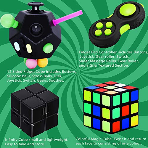 Fayoo Sensory Fidget Toys Pack For Kids And Adults Including 12 Sided Fidget Cube Infinity Cube Colorful Cube Rainbow Puzzle Ball Fidget Pad Cube Flippy Chain Marble Toy Wacky Track Stress Balls #TOP2