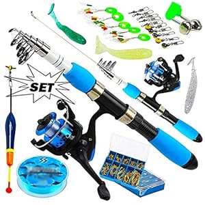 RYDQH Kits complets de Canne à pêche avec Canne à pêche télescopique et Moulinet à Lancer léger appâts Crochets Ensemble…