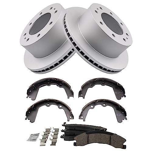Image of TRQ Rear Brake Pad & Rotor Kit Ceramic Premium G-Coated Compatible with 2016-2019 Chevrolet Suburban 3500 HD