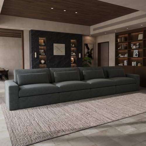 Image of Novilla 181 inch Deep Seat Modular Sectional Sofa, Removable Washable Covers, 4 Seater Cloud Couch with Lumbar Pillows, Chenille Boneless Sectional Couch Dark Gray, No Assembly Required