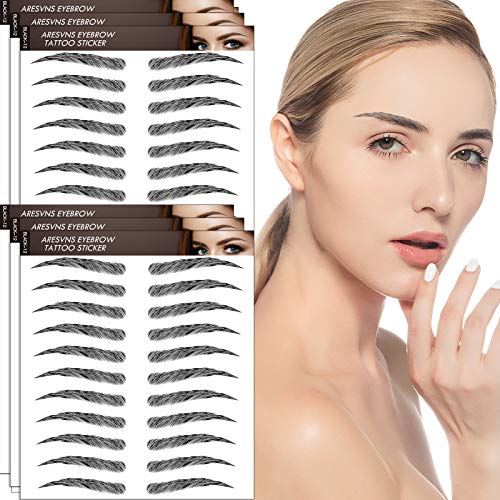 Aresvns Eyebrow Tattoo 66 Pairs! Newly Improved Black 4D Tattoo Eyebrows,Realistic Bionic Eyebrow,Suitable Sizes,Popular Black Straight Eyebrow Sticker for Women Waterproof and Long-Lasting 3-5 Days