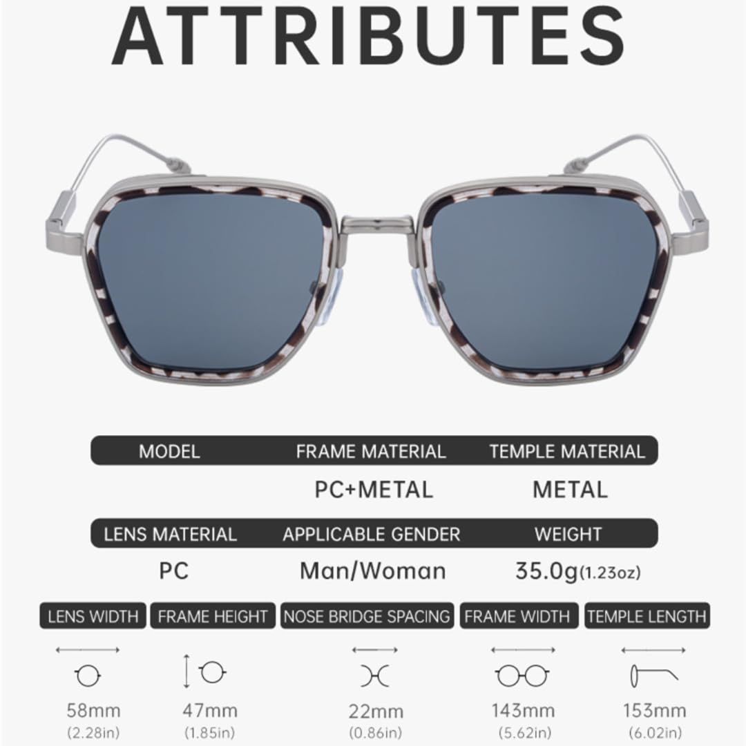 Lunettes de soleil tendance, monture en métal, branches en métal, protection UV400