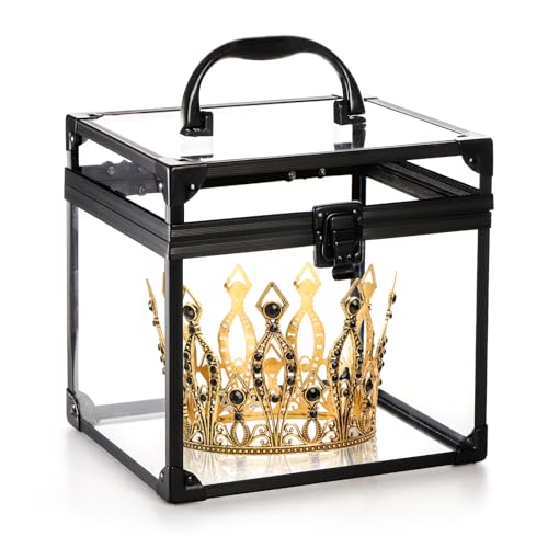 Okllen Crown Box Clear Cosmetic Case Acrylic Artists Display Case Toiletry Train Case with Latches & Handle