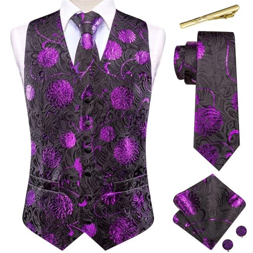 Men's Novelty Silk Vest Set Textured Sleeveless Waistcoat with Necktie Hanky Cufflinks for Wedding Business2