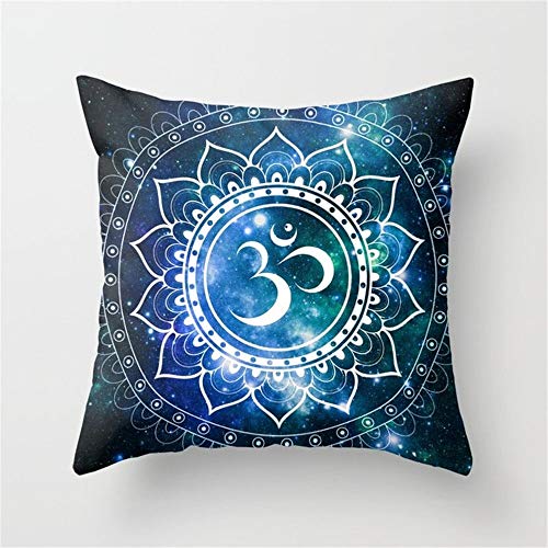 Jacklee Om Mandala azul verde galaxia funda de cojín sofá decoración del hogar 18 x 18 pulgadas
