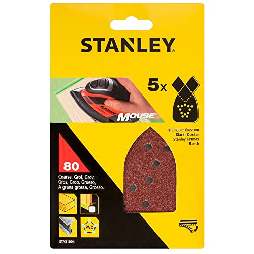 Preisvergleich Produktbild Stanley Mouse Schleifpapier (Körnung K80, grob gekörnt, mit Klett-Fix, passend für Black+Decker Kompakt-Mouse) STA31004