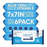 Air Jungles Flushable Wipes 300 Ct for Adult and Kid, XL 7 x 7 in with Aloe Vera & Vitamin E for Sensetive Skin, Ultra Soft Personal Wet Wipes -Septic and Sewer Safe- Fresh Scent, 6 Pack