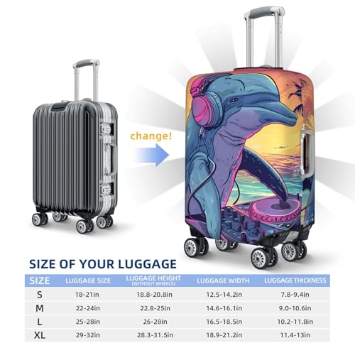 Hip-Hop Dj Dolphin Print Luggage Cover For Suitcase,Washable Elastic Travel Suitcase Protector With Zipper Closure And Bottom Buckle – Fits 18-32" Luggage-Small4