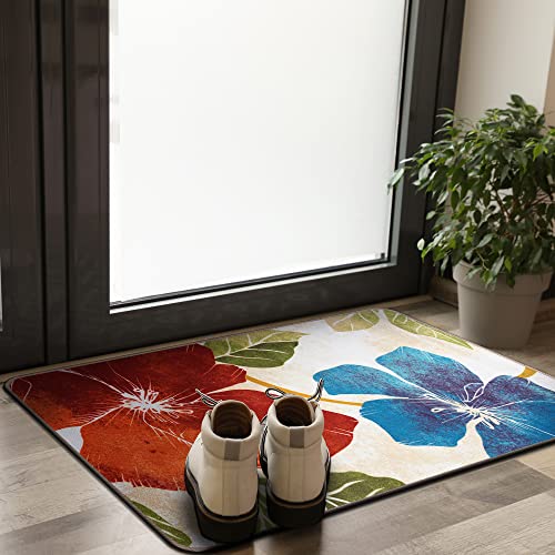 Camilson Solana Modern Floral 2' X 3' Area Rugs Non-Skid (Non-Slip) Rubber Backing Orange - Green Flowers Indoor Rug (2X3, Multicolor) #TOP3