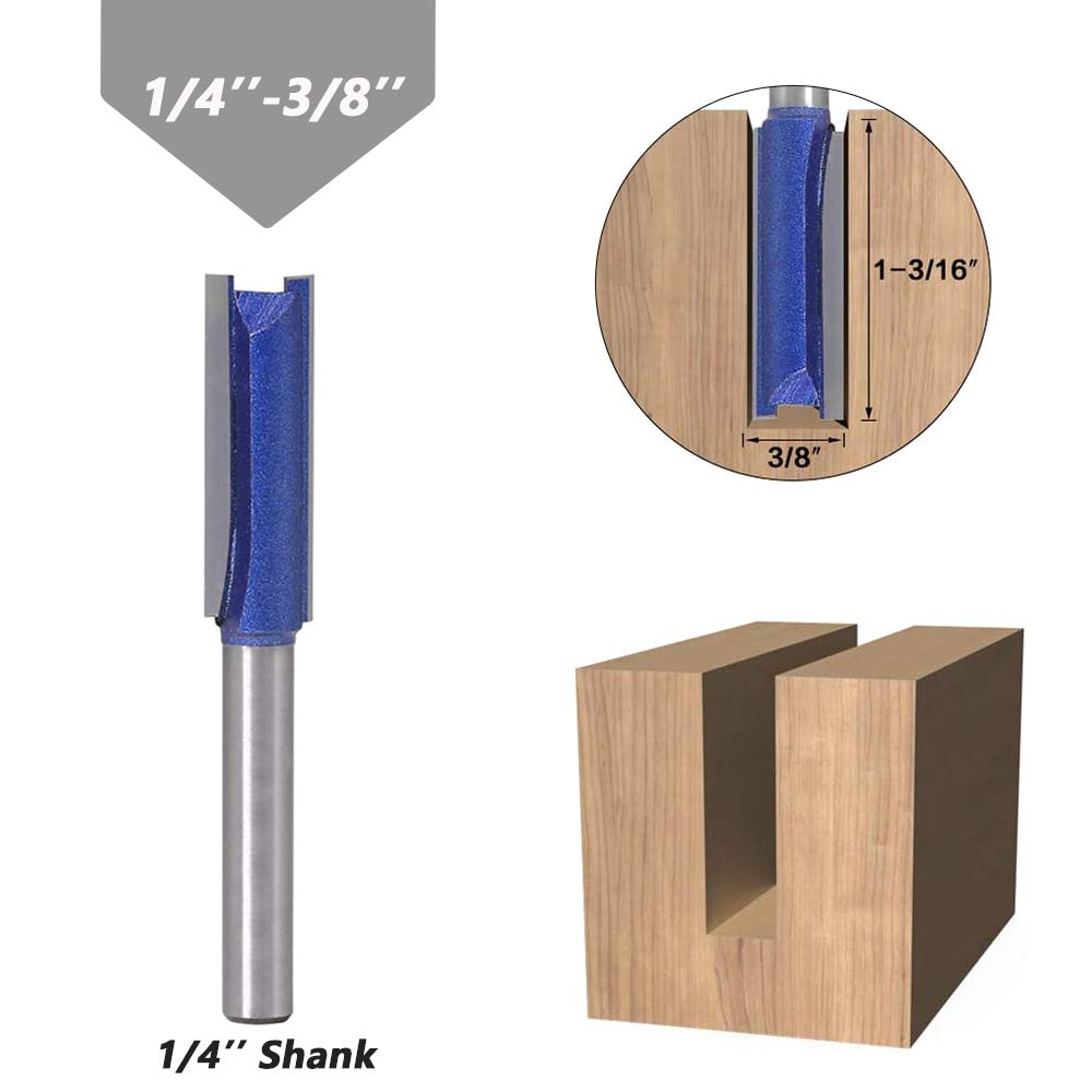 Mesee 4-Piece Double Flute Straight Router Bit Set – 1/4" Shank, Tungsten Carbide, Cutting Diameters 1/4", 5/16", 3/8", 1/2" For Woodworking Dado & Trimming