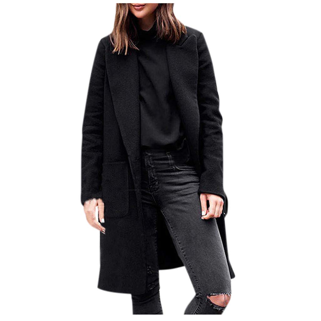 Homebaby Women Winter Coat Women's Black Plus Size Long Wool Trench Coat Classic Parka Winter Spring Warm Windbreaker Botton Jacket Long Sleeve Cardigan Top Outerwear Overcoat