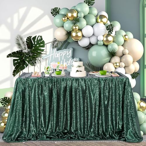 Image of B-COOL Rectangle Sequin Tablecloth 90x156 Inch Party Tablecloths Glitter Table Linen for Birthday Wedding Baby Shower Table St. Patrick's Holiday Banquet Decoration,Emerald Green
